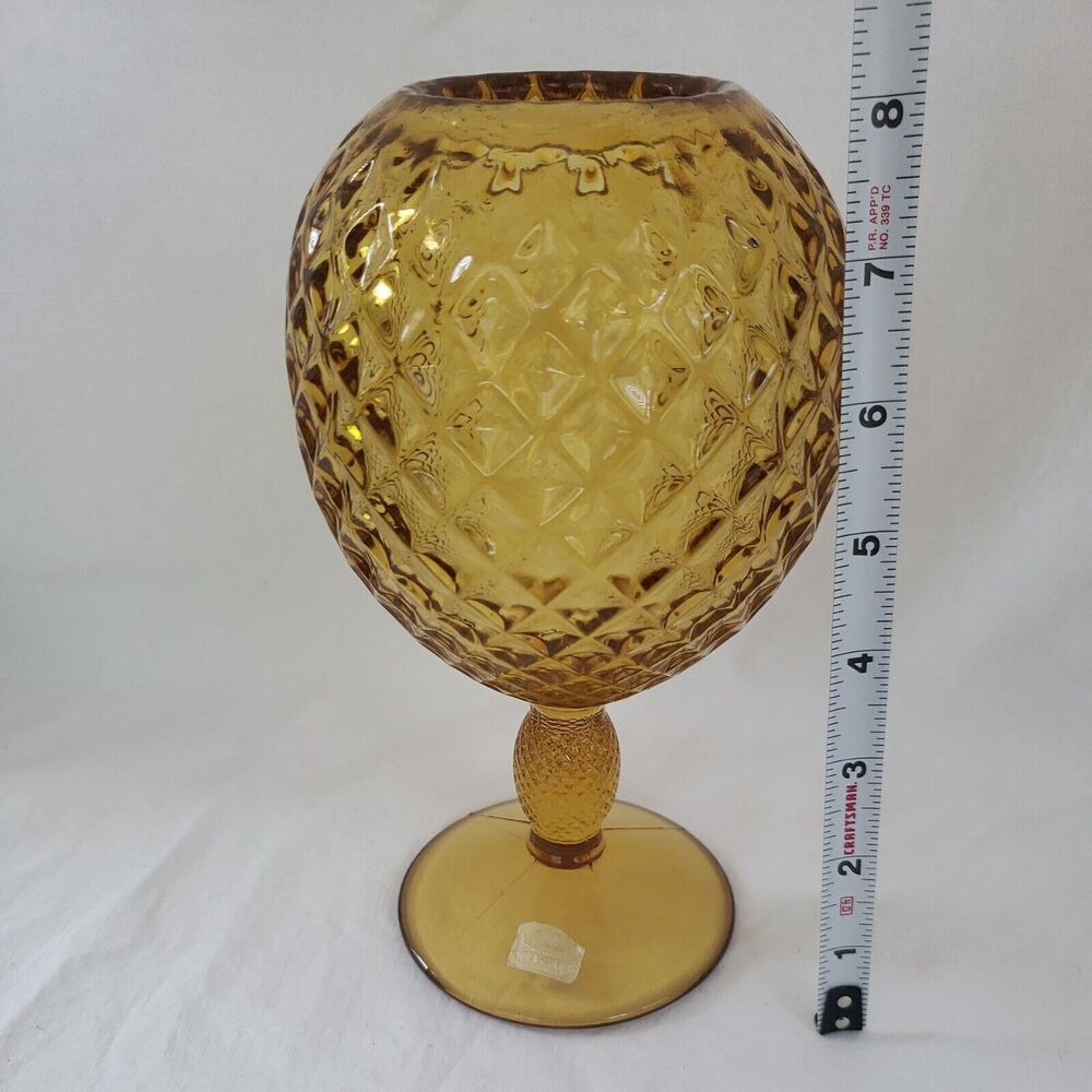 Vintage Viking Glass Amber Diamond Optic Yesteryear Line 8" Ivy Ball Vase - Picture 7 of 9